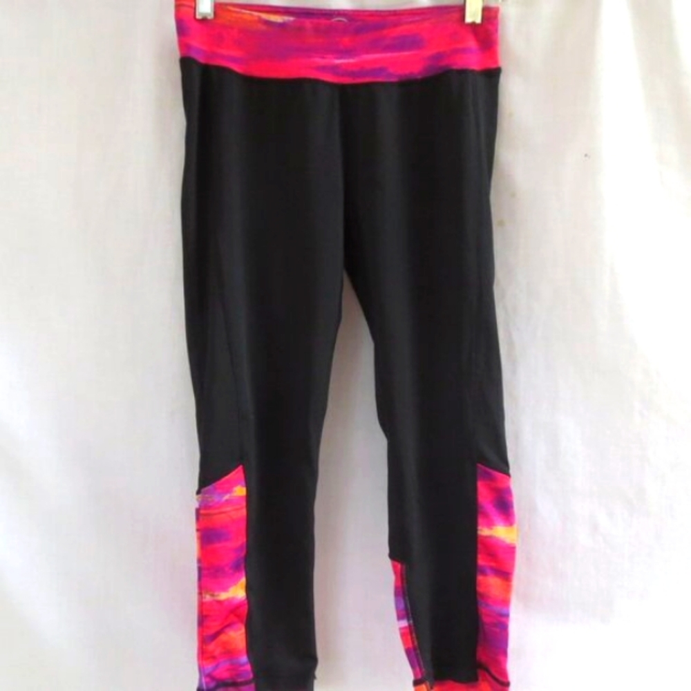 New Energie Black & Hot Pink Multicolor Crop Workout Leggings Pants Size M